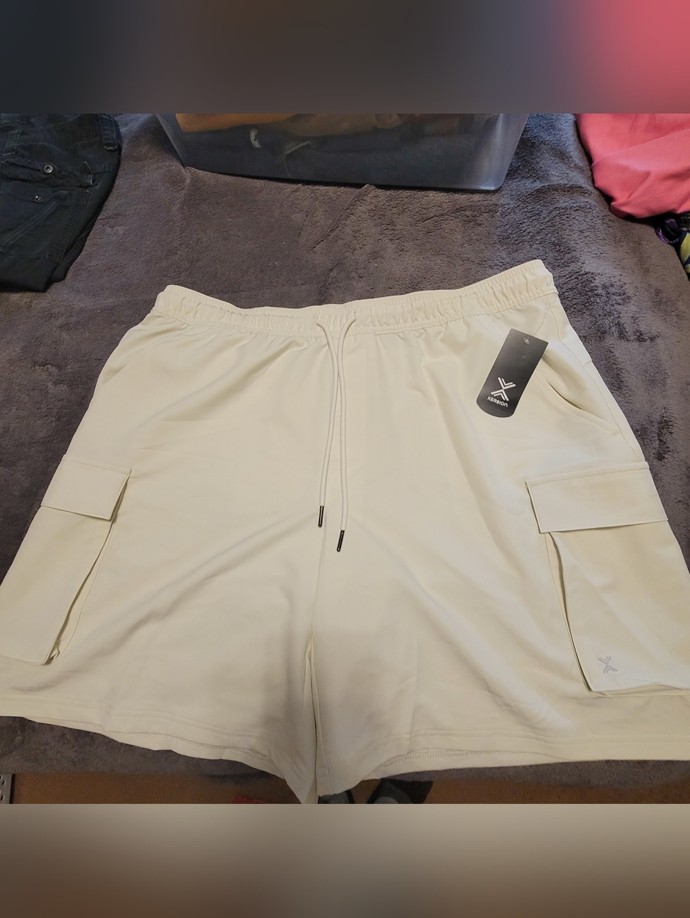 NWT.  Xersion Cream Cargo Shorts with Drawstring Waist. Size XL